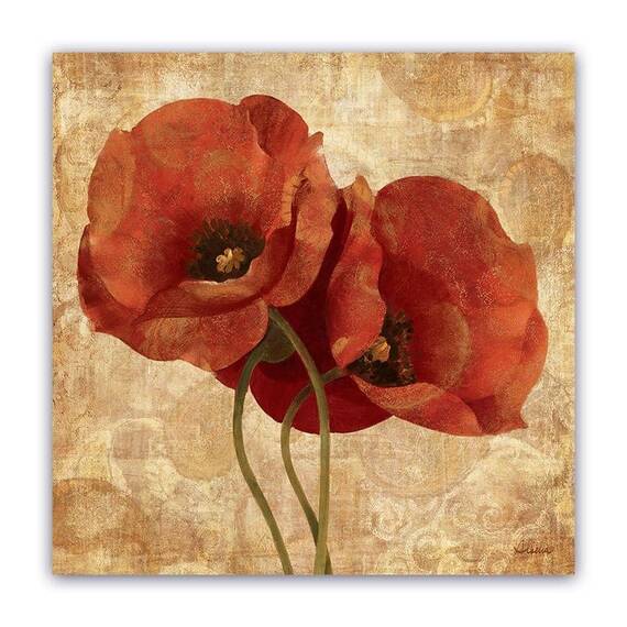 Tablou Canvas - Vintage, Floral, Papadii, Marime: 60 x 60 cm - - Roveli