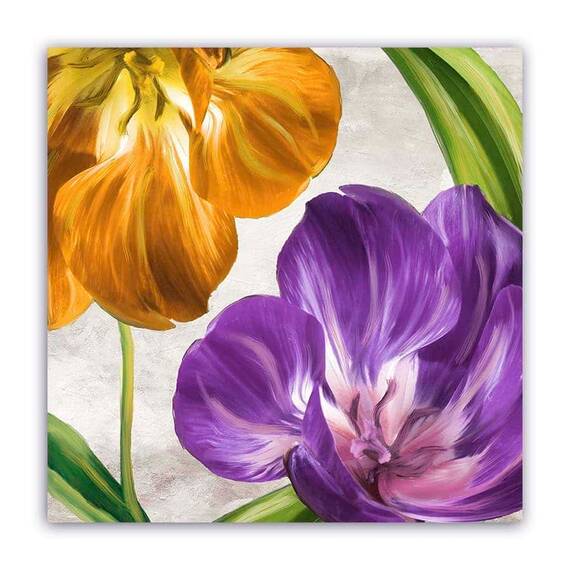Tablou Canvas - Vintage, Flori, Lalele, Mov-Portocaliu, Marime: 60 x 60 cm - - Roveli