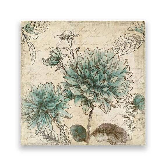Tablou Canvas - Floral, Turcoaza, Vintage, Marime: 60 x 60 cm - - Roveli