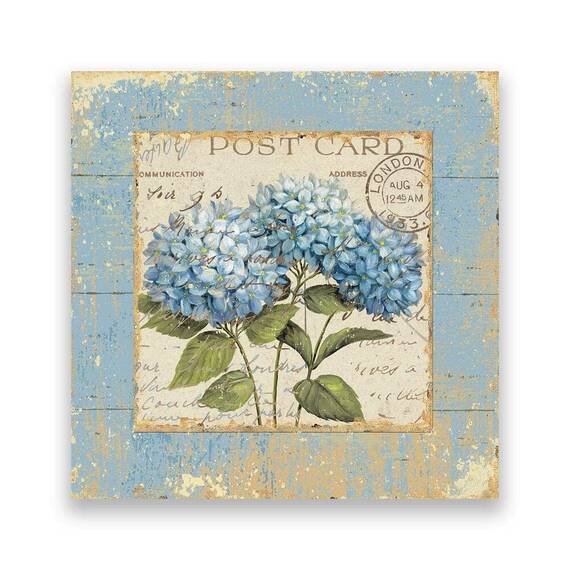 Tablou Canvas - Vintage, Floral, Post Card, Albastru, Marime: 60 x 60 cm - - Roveli