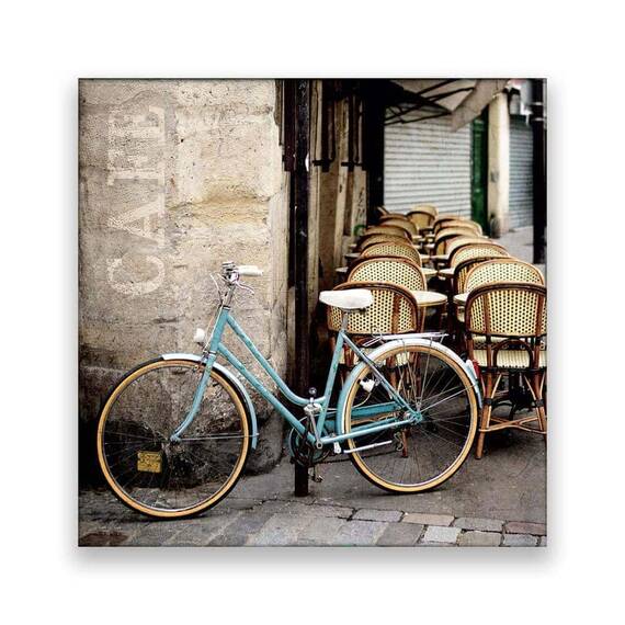 Tablou Canvas - Paris, Cafenea, Terasa, Bicicleta,, Marime: 60 x 60 cm - - Roveli