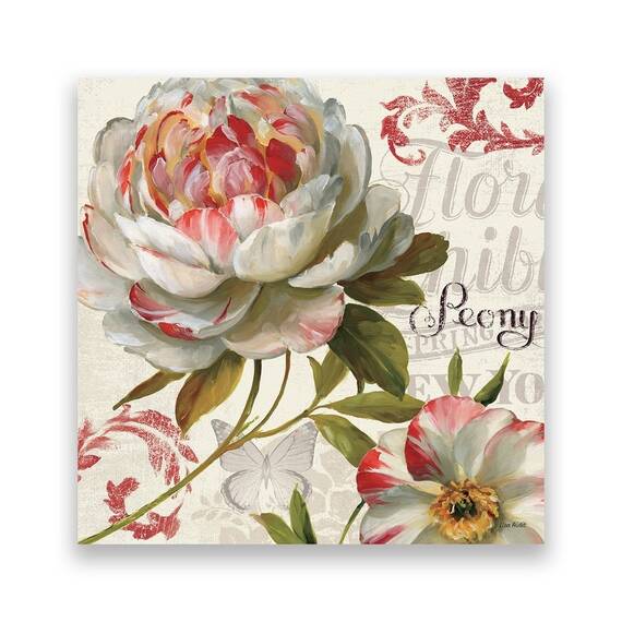 Tablou Canvas - Floral, Bujori, Alb, Rosu - - Roveli