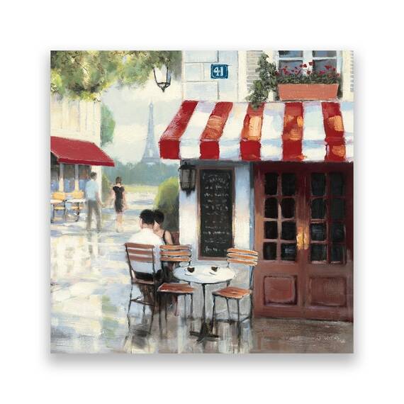 Tablou Canvas - Bistro II, Strada, Paris, Vintage, Turnul Eiffel, Marime: 60 x 60 cm - - Roveli