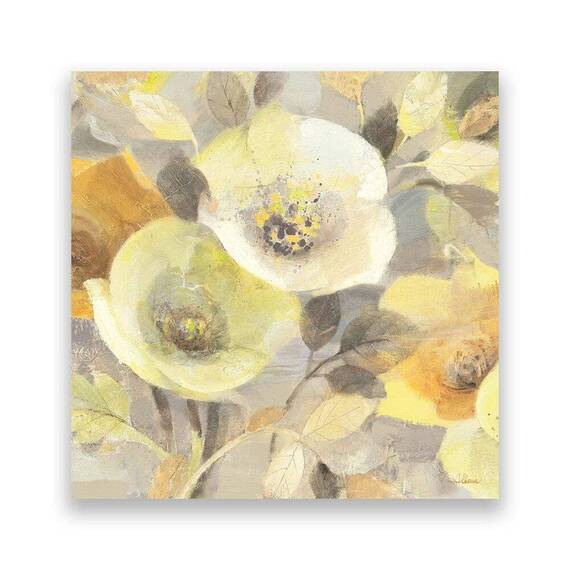 Tablou Canvas - Floral, Frunze, Alb, Galben, Marime: 60 x 60 cm - - Roveli