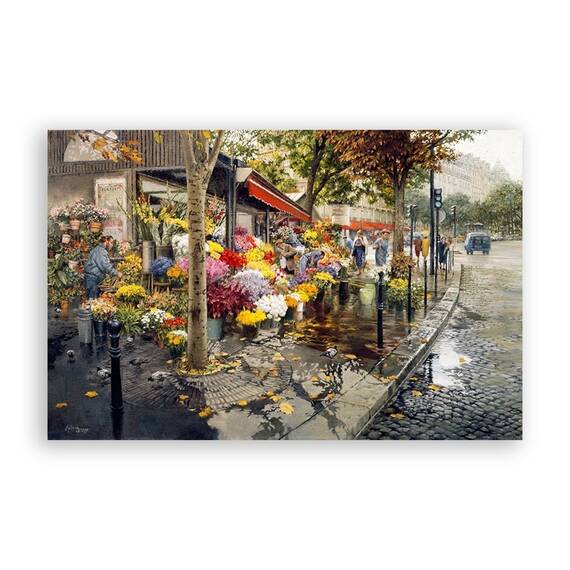 Tablou Canvas - Oras, Pictura, Piata, Flori, Marime: 80 x 120 cm - - Roveli