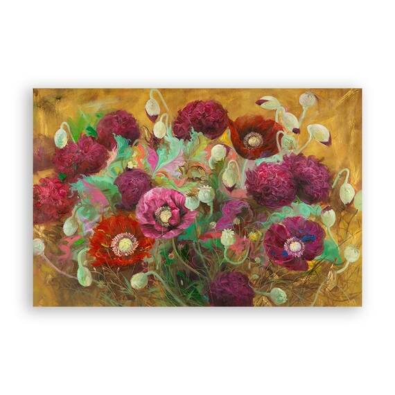 Tablou Canvas - Floral, Flori de maci, Buchet, Rosu, Marime: 80 x 120 cm - - Roveli