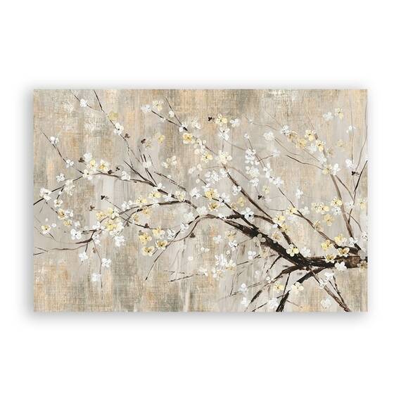 Tablou Canvas - Floral, Flori de ciresi, Alb, Pictura, Marime: 80 x 120 cm - - Roveli