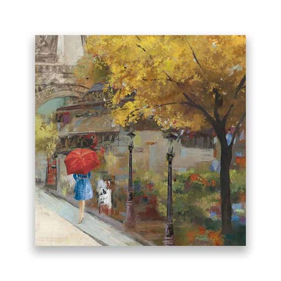 Tablou Canvas - Strada, Paris, Eiffel, Femeie, Toamna, Marime: 60 x 60 cm - - Roveli