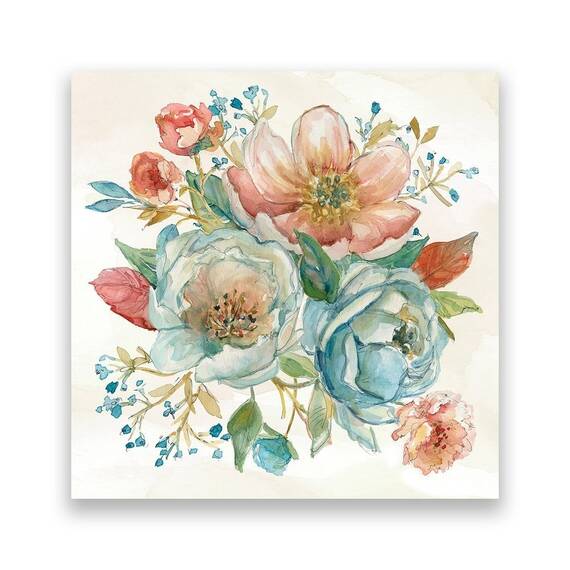 Tablou Canvas - Floral, Papadie, Albastru-Rosu, Marime: 60 x 60 cm - - Roveli