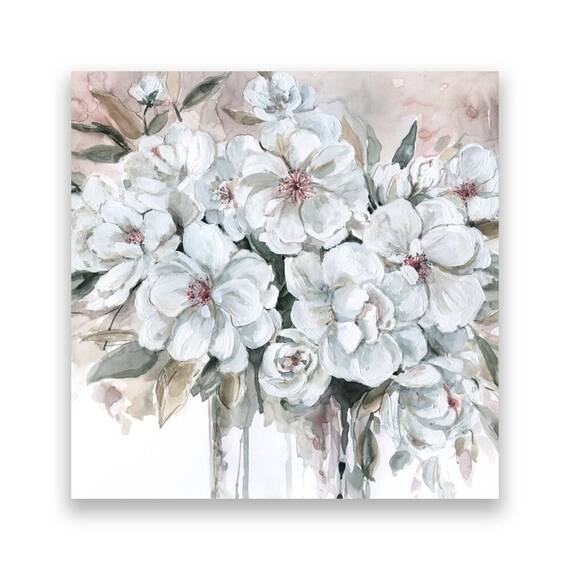 Tablou Canvas - Floral, Flori, Bujori, Buchet, Alb, Marime: 60 x 60 cm - - Roveli