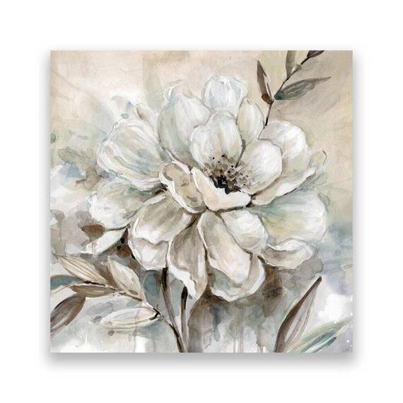 Tablou Canvas - Floral, Flori, Bujori, Alb, Marime: 60 x 60 cm - - Roveli