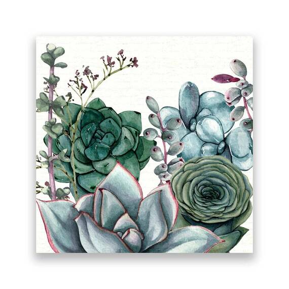 Tablou Canvas - Plante I, Pictura, Verde, Marime: 60 x 60 cm - - Roveli