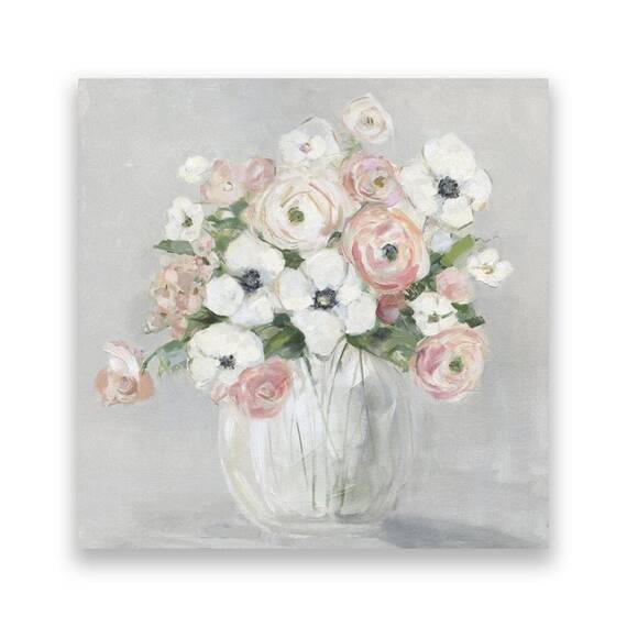 Tablou Canvas - Floral, Flori, Buchet, Vaza, Pictura, Alb - - Roveli