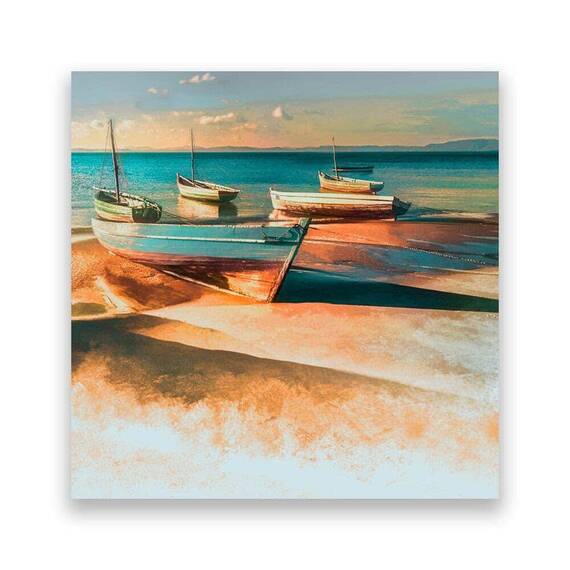 Tablou Canvas - Nautic I, Barci, Mare, Plaja, Nisip, Modern, Marime: 60 x 60 cm - - Roveli
