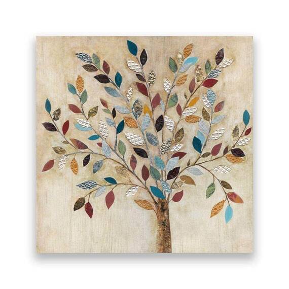 Tablou Canvas - Frunze, Copac, Modern, Multicolor, Marime: 60 x 60 cm - - Roveli