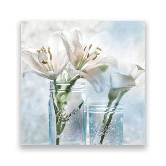 Tablou Canvas - Floral, Flori, Crin, Vaza, Alb - - Roveli
