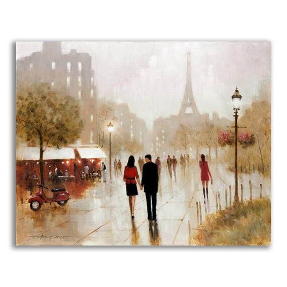 Tablou Canvas - Oras, Paris, Cuplu, Iubire, Plimbare, Marime: 60 x 75 cm - - Roveli