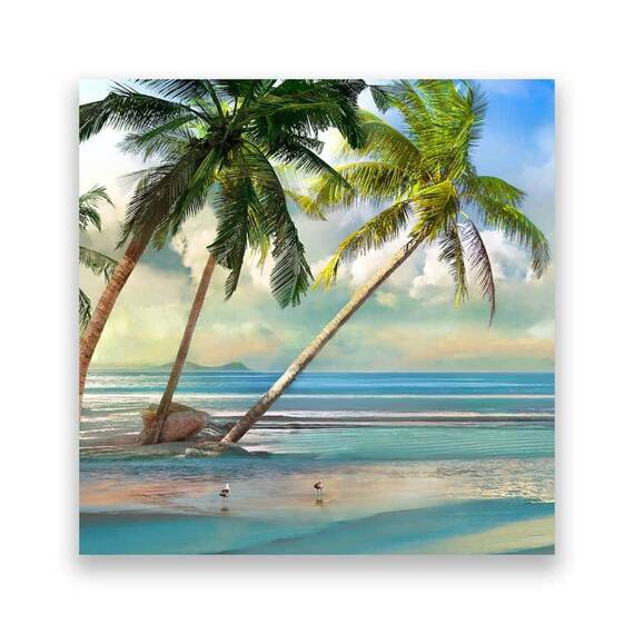 Tablou Canvas - Palmier III, Natura, Peisaj, Mare, Valuri, Plaja, Vara, Marime: 60 x 60 cm - - Roveli