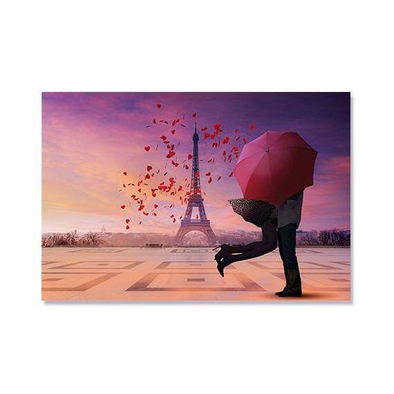 Tablou Canvas - Indragostiti in Paris, Cuplu, Turnul Eiffel, Franta, Iubire, Marime: 80 x 120 cm - - Roveli