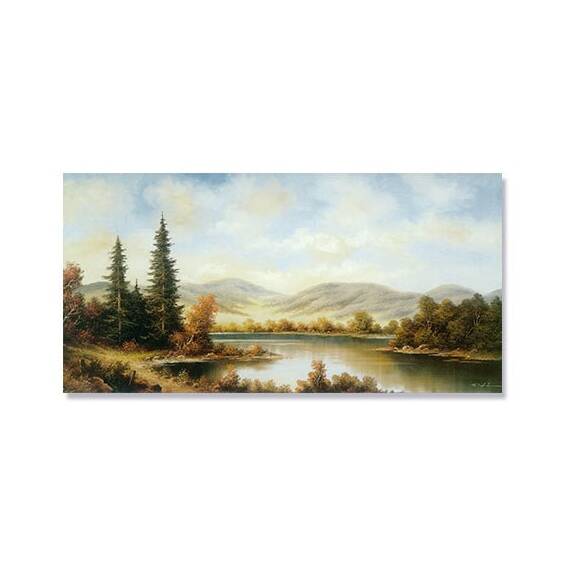 Tablou Canvas - Peisaj, Rau, Dealuri, Copaci, Toamna, Marime: 50 x 100 cm - - Roveli