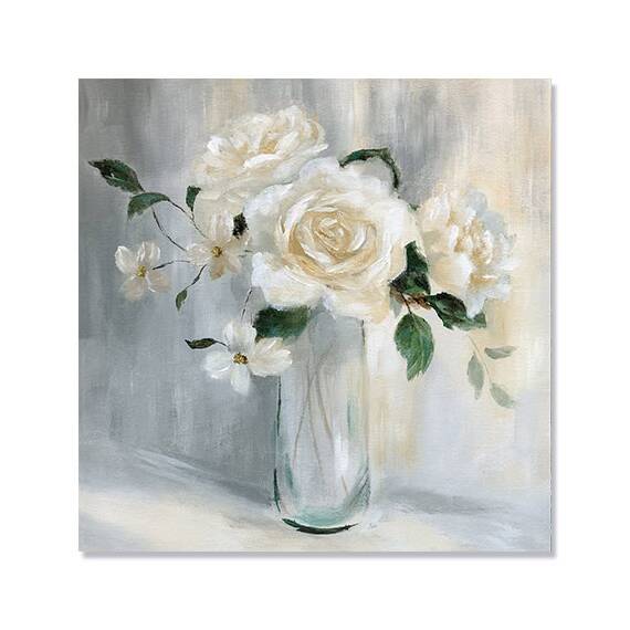 Tablou Canvas - Flori, Bujori, Vaza, Retro, Marime: 80 x 80 cm - - Roveli