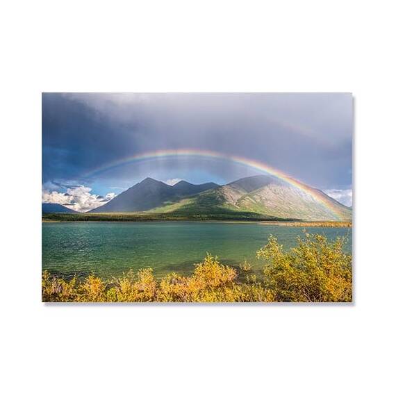 Tablou Canvas - Curcubeu in Yukon, Lac, Insula, Munti, Munte - - Roveli