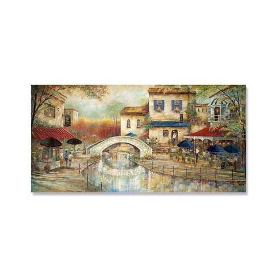 Tablou Canvas - La canal, Arthur, oras, case, Pod, Rau, Marime: 50 x 100 cm - - Roveli