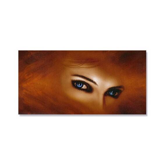 Tablou Canvas - Portret femeie, Ochi albastri, Maro, Marime: 50 x 100 cm - - Roveli