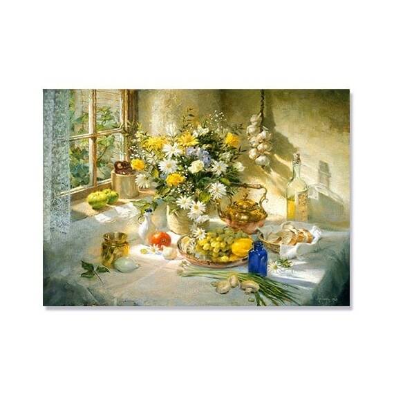 Tablou Canvas - Natura moarta, Flori si Fructe, Dimineata - - Roveli