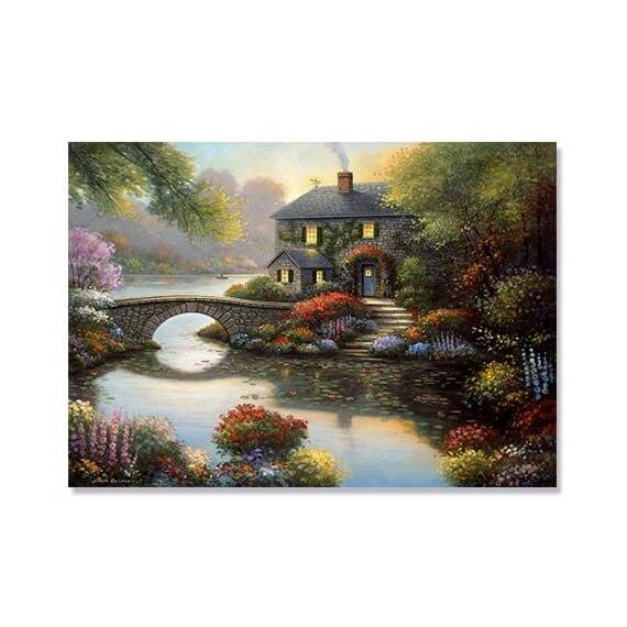 Tablou Canvas - Serenitate Completa, Lac, Liniste, Seara, Pod, Marime: 60 x 80 cm - - Roveli