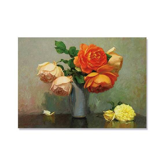 Tablou Canvas - Buchet de Trandafiri Colorate, Vaza, Retro - - Roveli