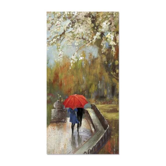 Tablou Canvas - Plimbare in Park, Umbrela Rosie, Marime: 50 x 100 cm - - Roveli