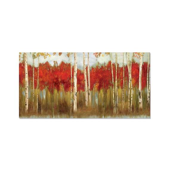 Tablou Canvas - Padure de Salcami, Toamna, Frunze de Copac Rosii, Marime: 50 x 100 cm - - Roveli