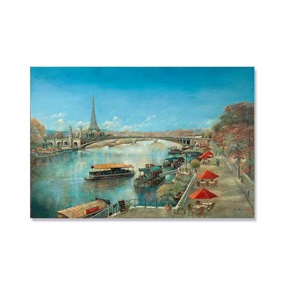 Tablou Canvas -  Paris, Barci pe Sena, Turnul Eiffel, Marime: 80 x 120 cm - - Roveli