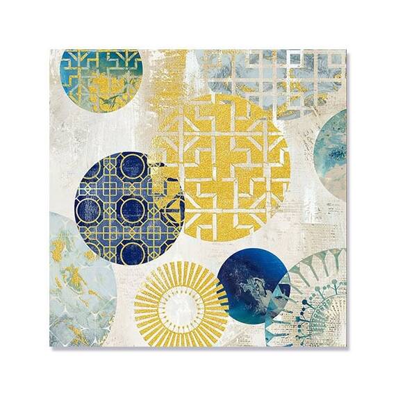 Tablou Canvas - Inele Aurii I, Abstract, Galben, Retro, Albastru, Marime: 60 x 60 cm - - Roveli