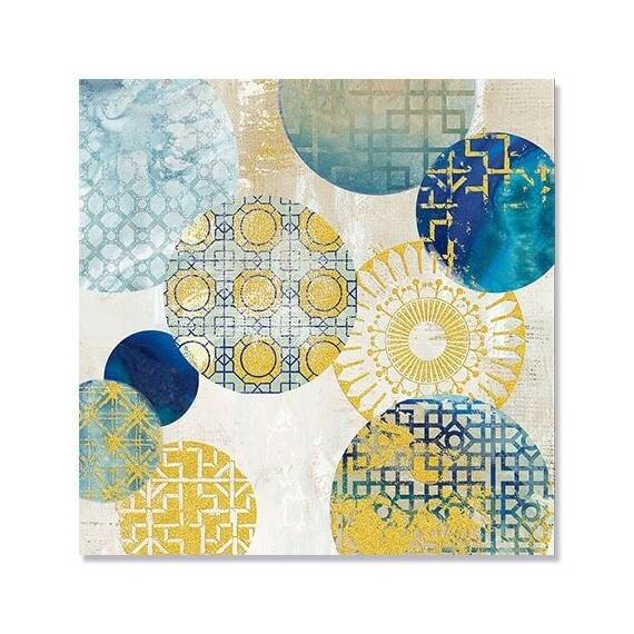 Tablou Canvas - Inele Aurii II, Abstract, Galben, Retro, Albastru, Marime: 60 x 60 cm - - Roveli