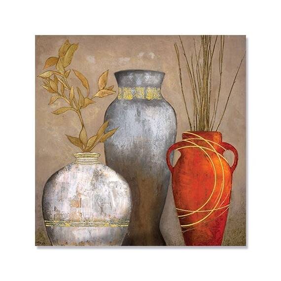 Tablou Canvas -Vaze Culori Aurii, Pastel, Retro, Natura Moarta, Marime: 60 x 60 cm - - Roveli