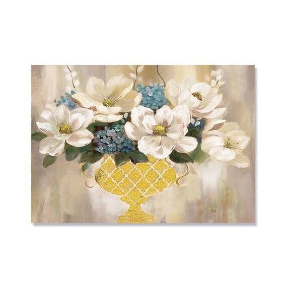 Tablou Canvas - Buchet Magnolie in Vaza Aurie, Marime: 60 x 75 cm - - Roveli