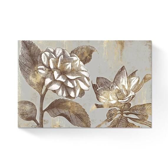Tablou Canvas - Bujori Stilizati, Flori Retro, Maro, Marime: 80 x 120 cm - - Roveli