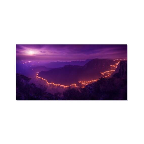 Tablou canvas - Munte, Drum, Lumina, Mov, Marime: 50 x 100 cm - - Roveli