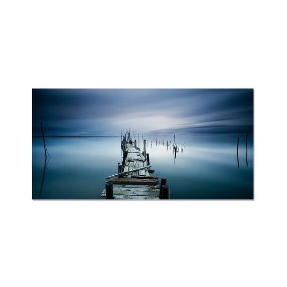 Tablou canvas - Ponton, Lac, Albastru, Ceata, Liniste, Marime: 50 x 100 cm - - Roveli