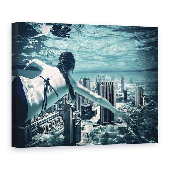 Tablou Canvas - Scafandru Oras, Dubai, Visand, Turcoaz, Scufundari, Marime: 75 x 100 cm - - Roveli