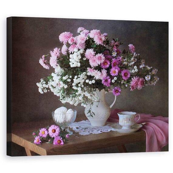 Tablou Canvas - Natura Moarta, Vara, Flori, Vaza, Floare, Tabel, Natura Statica, Marime: 60 x 75 cm - - Roveli