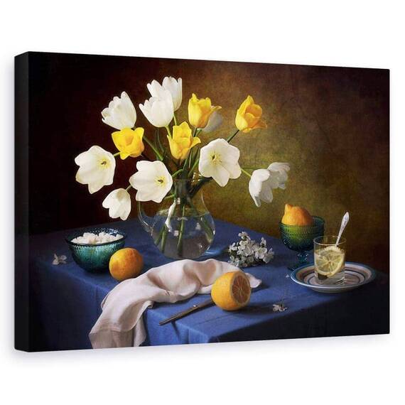 Tablou canvas - Natura moarta, Buchet, Flori, Lamaie - - Roveli