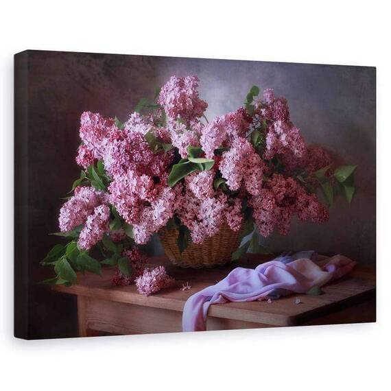 Tablou canvas - Cos cu liliac, Natura moarta, Violet, Flori - - Roveli