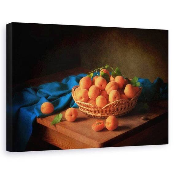 Tablou canvas - Natura moarta cu caise, Rustic, Cos De Fructe - - Roveli