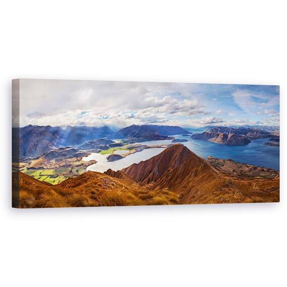 Tablou Canvas - Varful Lui Roy, Munti, Lumina Soarelui, Panorama, Noua Zeelanda, Marime: 30 x 90 cm - - Roveli