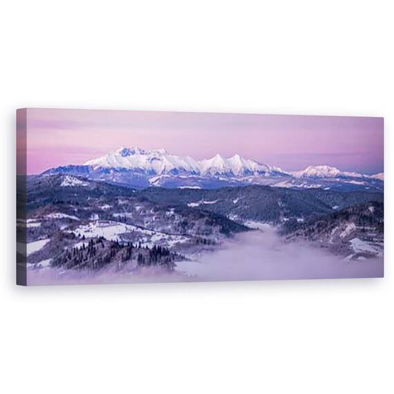Tablou Canvas - Zori in Muntii Tatra, Panorama, Roz, Violet, Marime: 30 x 90 cm - - Roveli