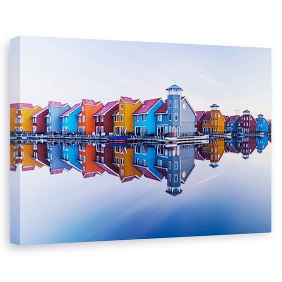 Tablou canvas - Case colorate, Port, Olanda, Rosu, Marime: 80 x 120 cm - - Roveli