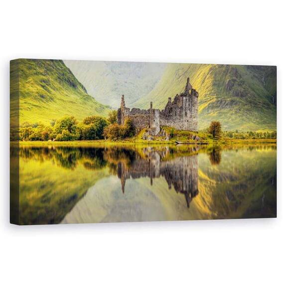 Tablou Canvas - Kilchurn, Castel, Panorama, Medieval, Reflectie, Ruina, Marime: 50 x 100 cm - - Roveli